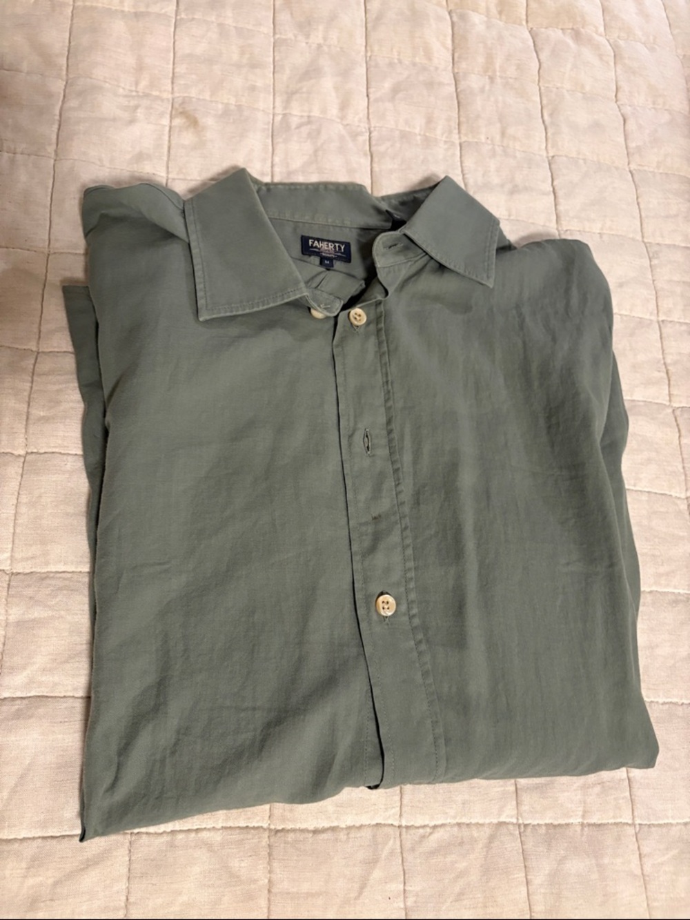 Faherty Moss Green Casual Long-Sleeve Button-Down Shirt